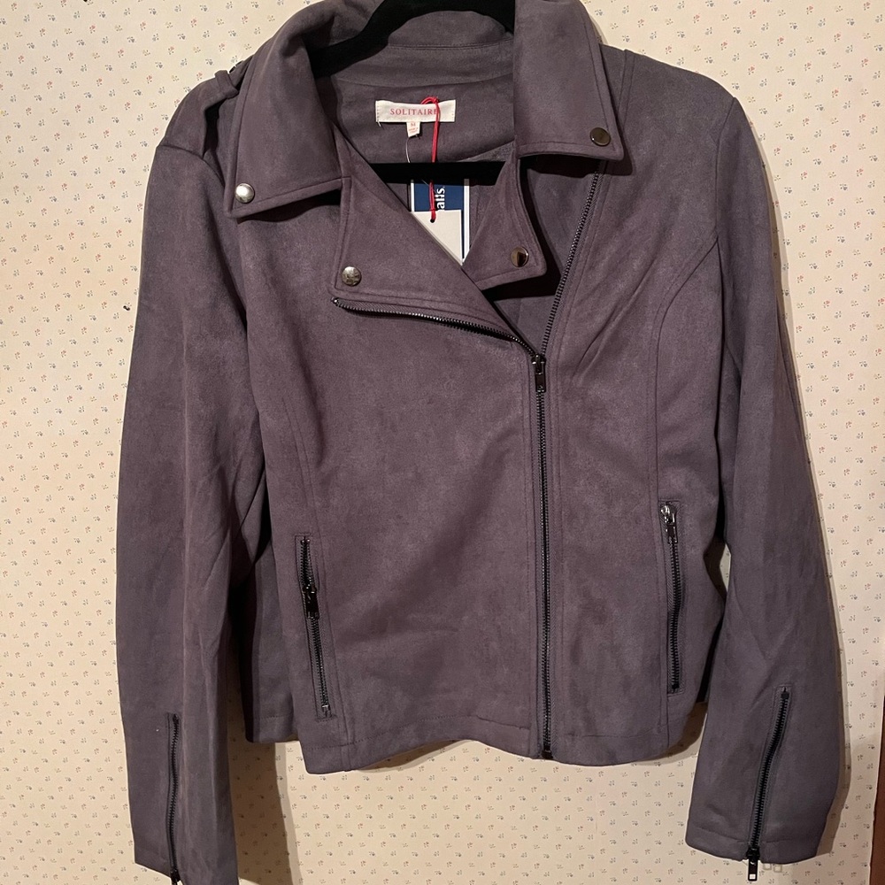 NWT Faux Suede Moto Jacket in Charcoal Gray Medium